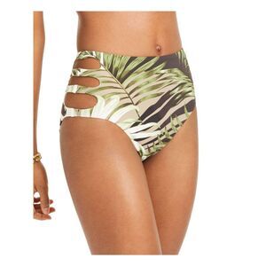 BAR III Women's Green Cutout Jungle Moon High Waisted Swimsuit Bottom XS